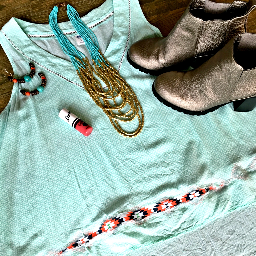 Aqua Old Navy Tank with Southwestern Ribbon