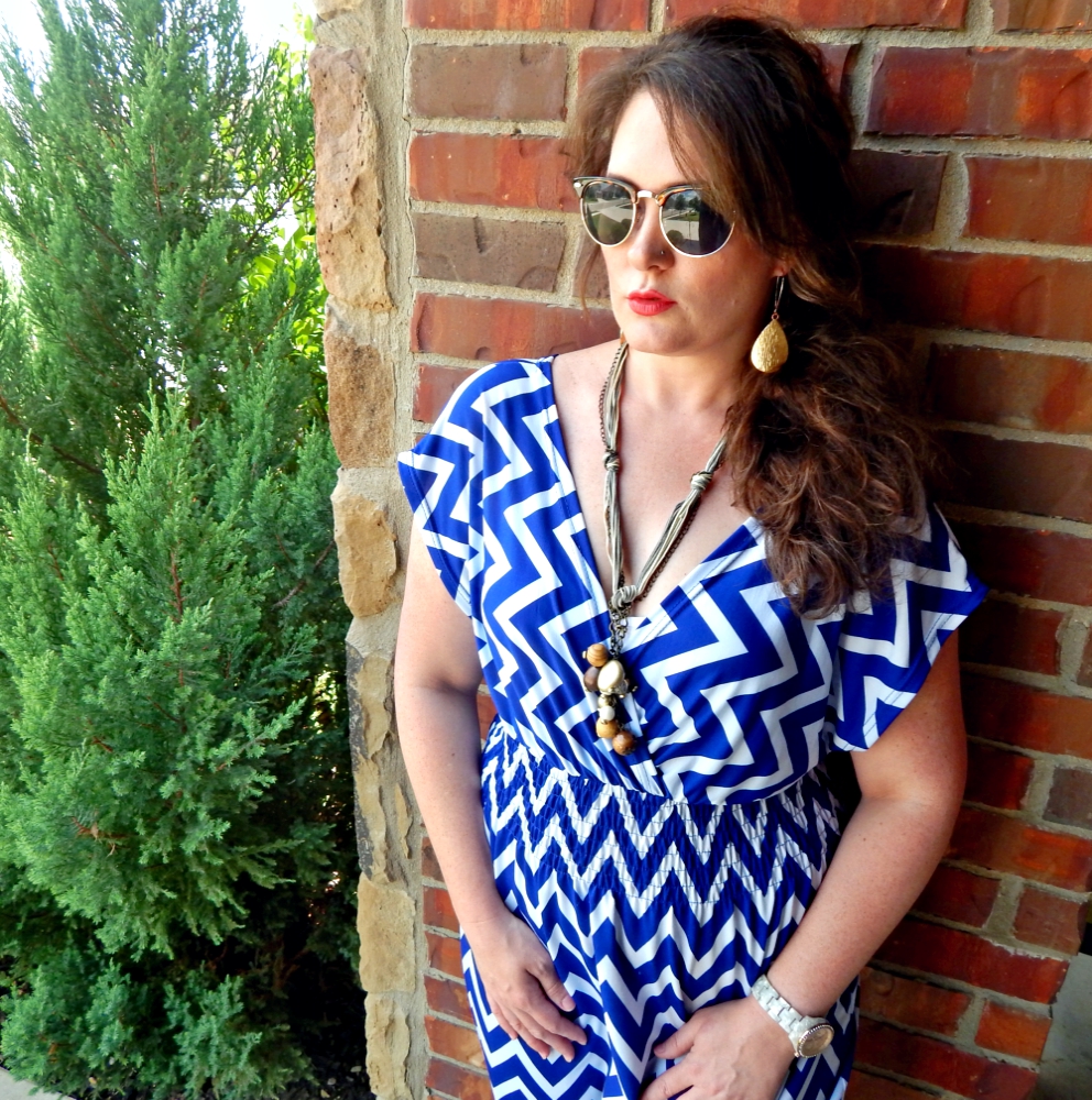 Smocked Maxi Dress in Greek Blue with H&M Sunglasses